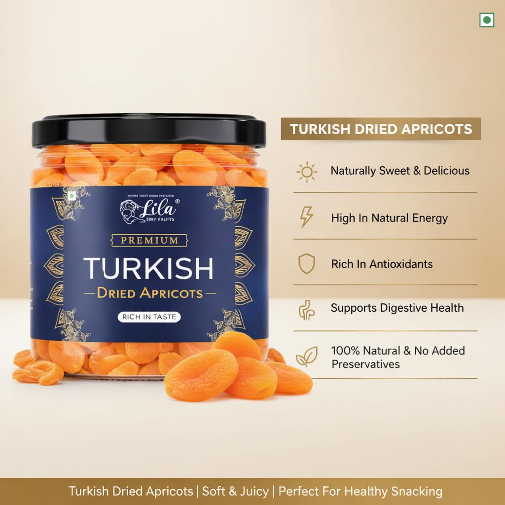 LILA DRY FRUITS Turkish Apricots 100 Grams | Naturally Dried Apricot Khubani Soft & Delicious Khurmani | Ideal for Cooking, Baking and Snacking | Premium Exotic Dry Fruit Perfect for Giftings