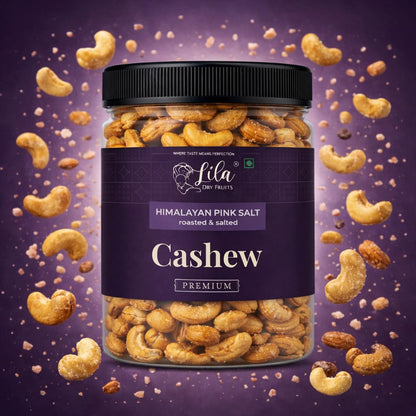 LILA DRY FRUITS Roasted Cashew Nuts Himalayan Pink Salt Flavour | Premium Crunchy Salted Kaju Snack Protein Rich Roasted Dry Fruits Healthy Namkeen Snack for Daily Munching Perfect for Gifting