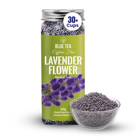 BLUE TEA - Lavender Flower Tea - 30 g - 30+ Cups | Relaxation & Stress Relief | Calming Tea | Caffeine Free - Herbal Tea - Flower Based - Natural - Non-Bitter | Reusable Pet Jar
