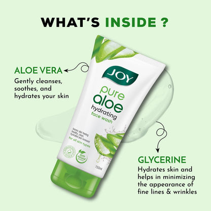 Joy Hydrating Aloe Vera Face Wash for Summers | Controls Excess Oil & Removes Dirt 150ml | Non Drying, Cooling Gel Face Wash