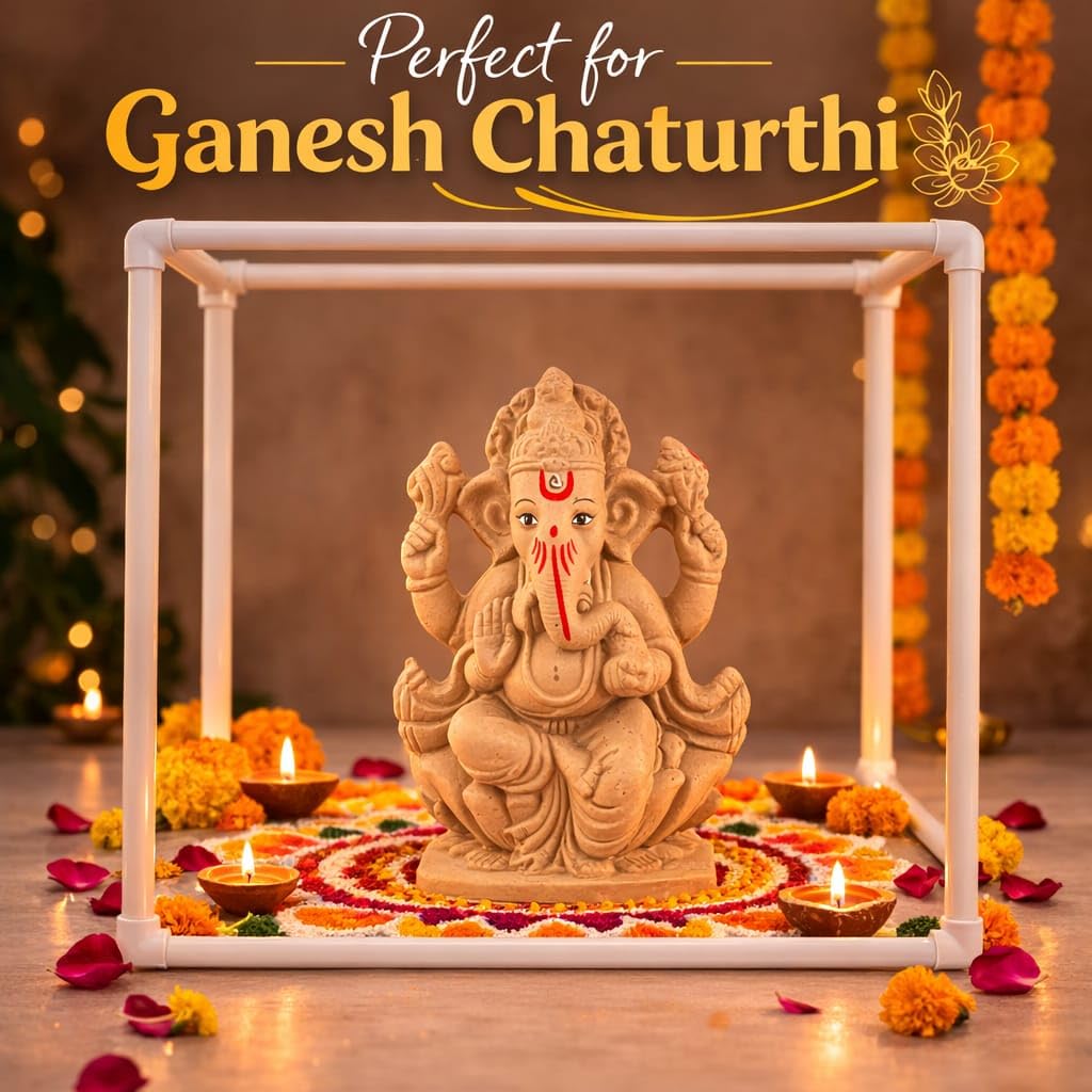 SAUDEEP INDIA 40cm Ganpati Mandap for Ganesh Chaturthi Idol Home Decor | Ganesh Murti Sthapana Stand | DIY Pooja Pandal Backdrop Frame Setup | Home Temple Ganpati Bappa Idol Platform