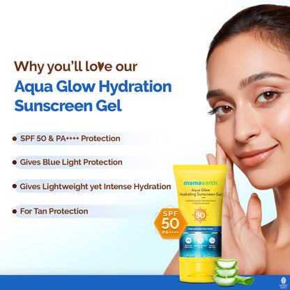Mamaearth Aqua Glow Hydrating Sunscreen SPF Gel with Himalayan Thermal Water and Hyaluronic AcidShields from UVA&UVB RaysBlue Light ProtectionTan ProtectionFor All Skin TypesUnisex50 g
