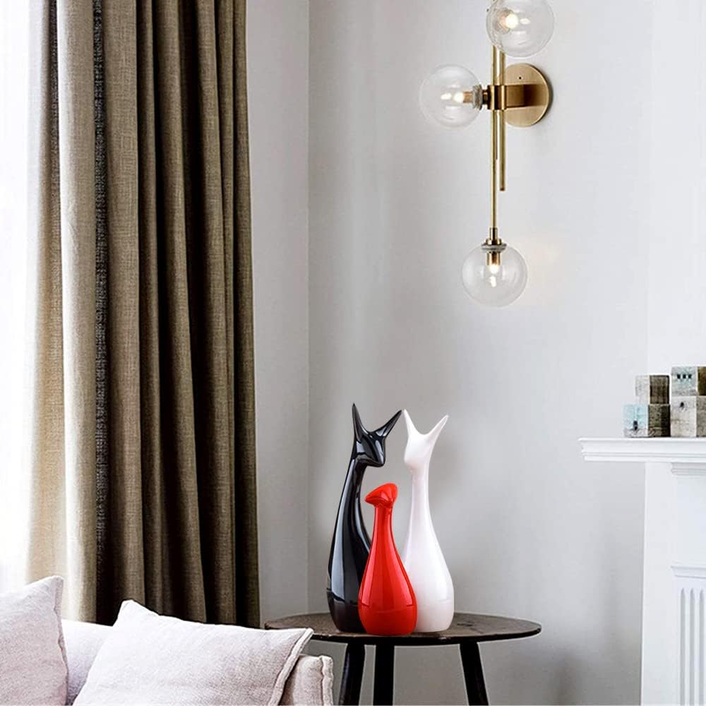 Home Decor Lucky Deer Statue Family Ceramic Figures - (Set of 3, Red,Black & White Color)