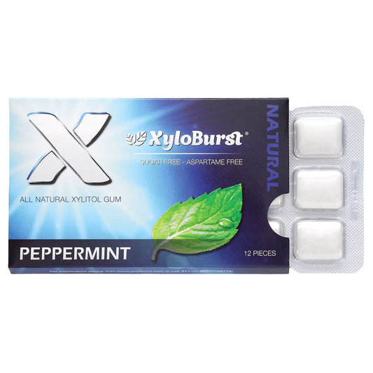 XyloBurst Gum | Xylitol Chewing Gum | Sugar Free, Gluten Free, Keto Friendly | Aspartame Free Gum For Oral Health | Peppermint | 12 Pieces, Pack of 1