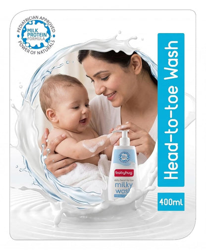 BABYHUG Daily Head-To-Toe Milky Body Wash - Enriched With Natural Oil, Aloe Vera Extract 400ML(Pack Of 1)
