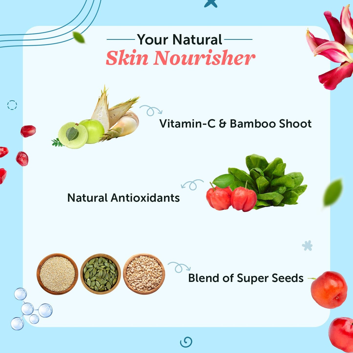 Neuherbs Collagen Supplement Powder | Plant Based Skin Collagen Booster Peptides for Men & Women | With Hyaluronic Acid, Vitamin C & E for Glowing & Youthful Skin | Mixed Fruit Flavour, 105g