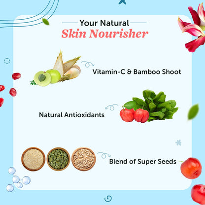 Neuherbs Collagen Supplement Powder | Plant Based Skin Collagen Booster Peptides for Men & Women | With Hyaluronic Acid, Vitamin C & E for Glowing & Youthful Skin | Mixed Fruit Flavour, 105g