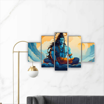 Shiva Paintings for Living Room | Painting for Wall Decoration | 3D Wall Art for Bedroom | Lord shiva Religious Wall Painting Set of 5 (75 x 45 cms) SANFPNLS35509