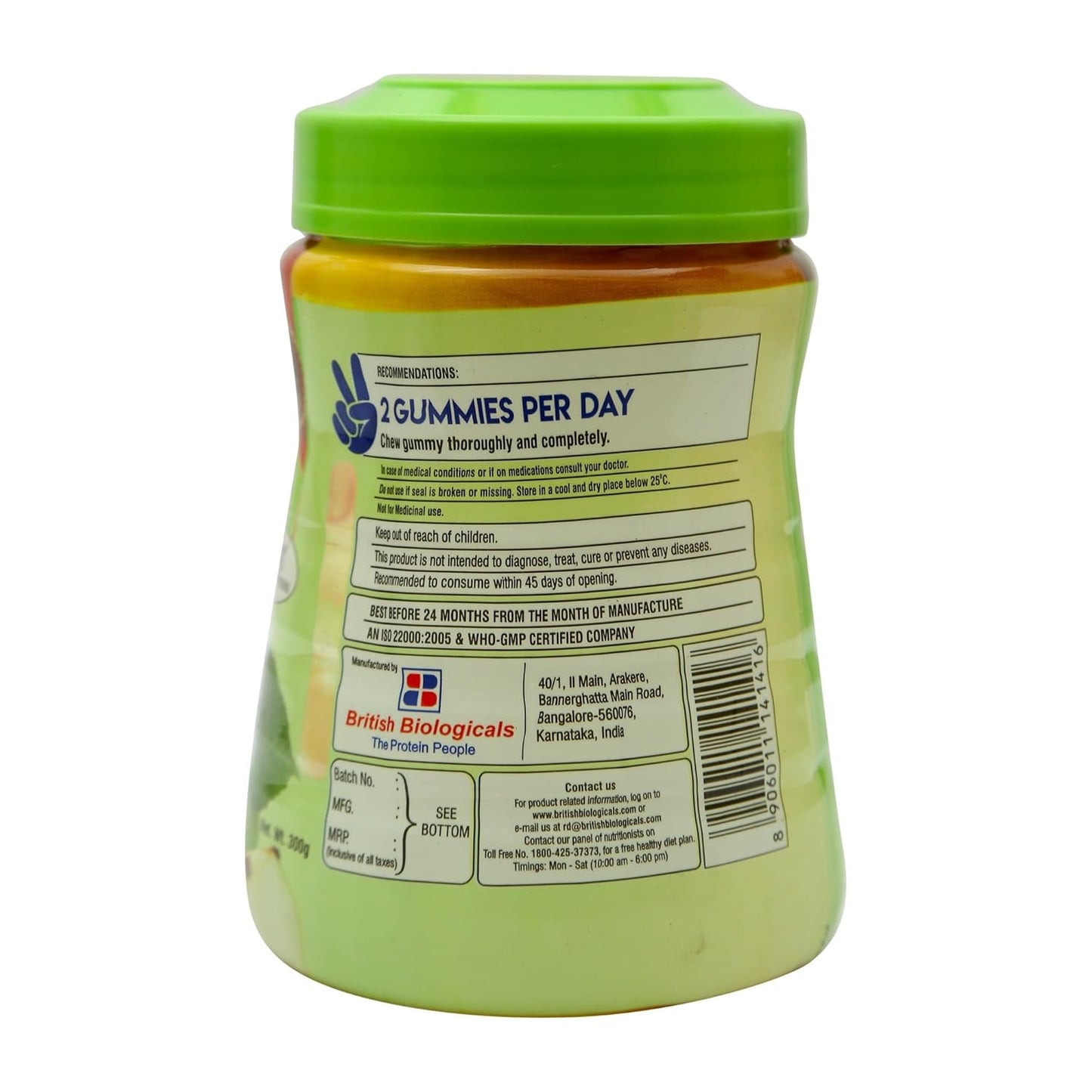 Green container with a label on a white background
