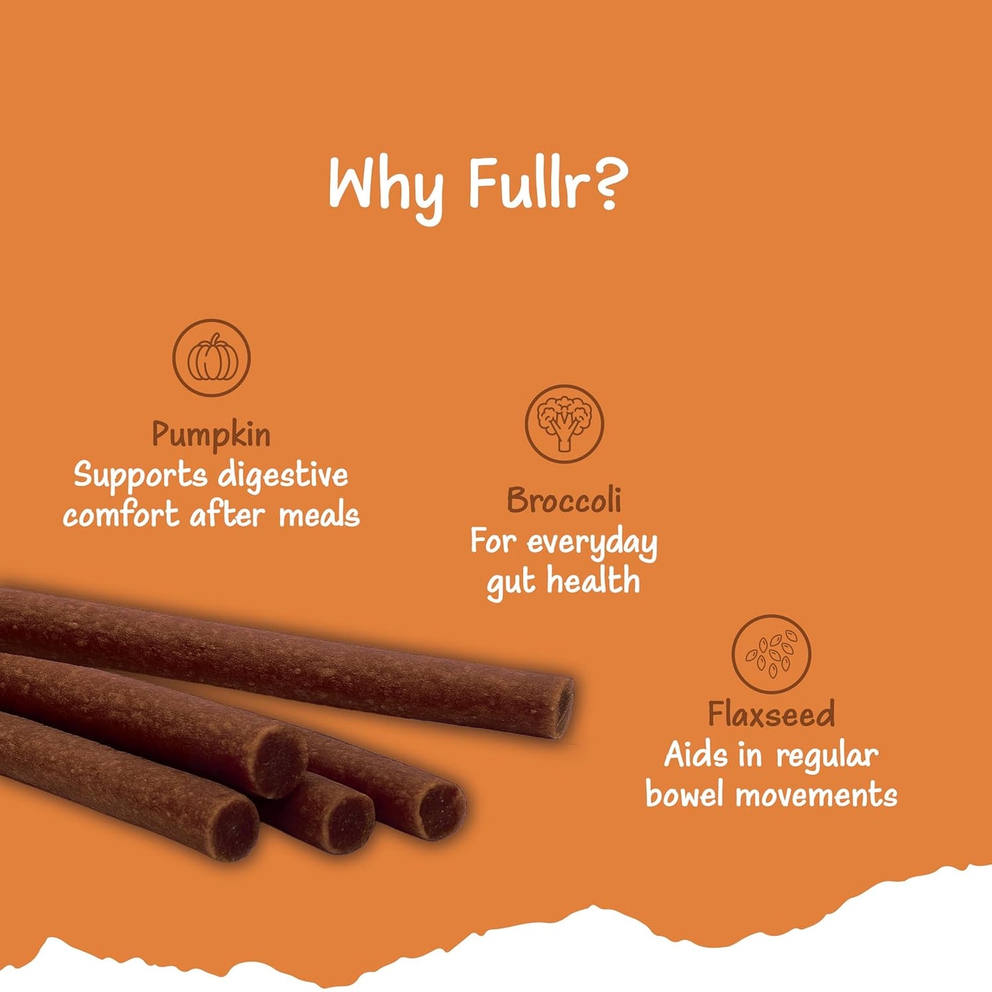 Fullr Digestive Care Dog Treats | Soft & Chewy Sticks with Pumpkin & Spinach | Supports Digestion, Gut Health & Immunity | Healthy Dog Treats for All Breeds & All Life Stages,70g