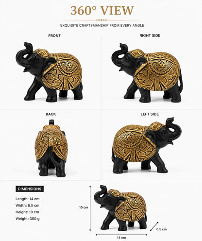 Premium Elephant Statue for Good Luck, Vastu & Home Decor Gift Items for Decoration (Black & Golden) & Animal Decorative Showpiece Figurines | Lucky Elephant Statue