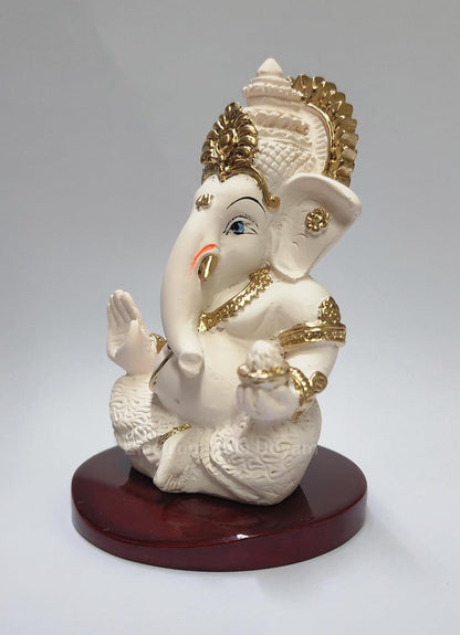 Resin Ganesha/Ganpati with Base - Perfect for Car Dashboard, Office Desk, Shelves, and Home Decor - Ideal Housewarming Gift! (Mukutpeachivorymdf 3.5)