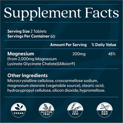 Supplement facts label with magnified text on a dark blue background