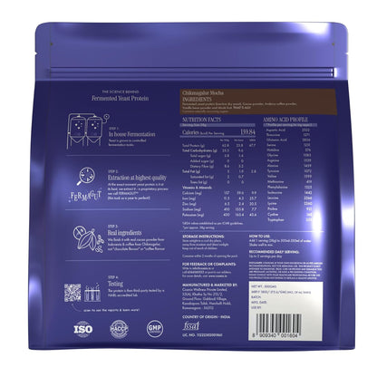 Cosmix Fermented Yeast Protein Powder | 24g Protein | Pure Single-Source Plant Protein | Made In-House | Smooth, Crazy tasty & Gut-Friendly | Chikmagalur Mocha, 500g Pouch