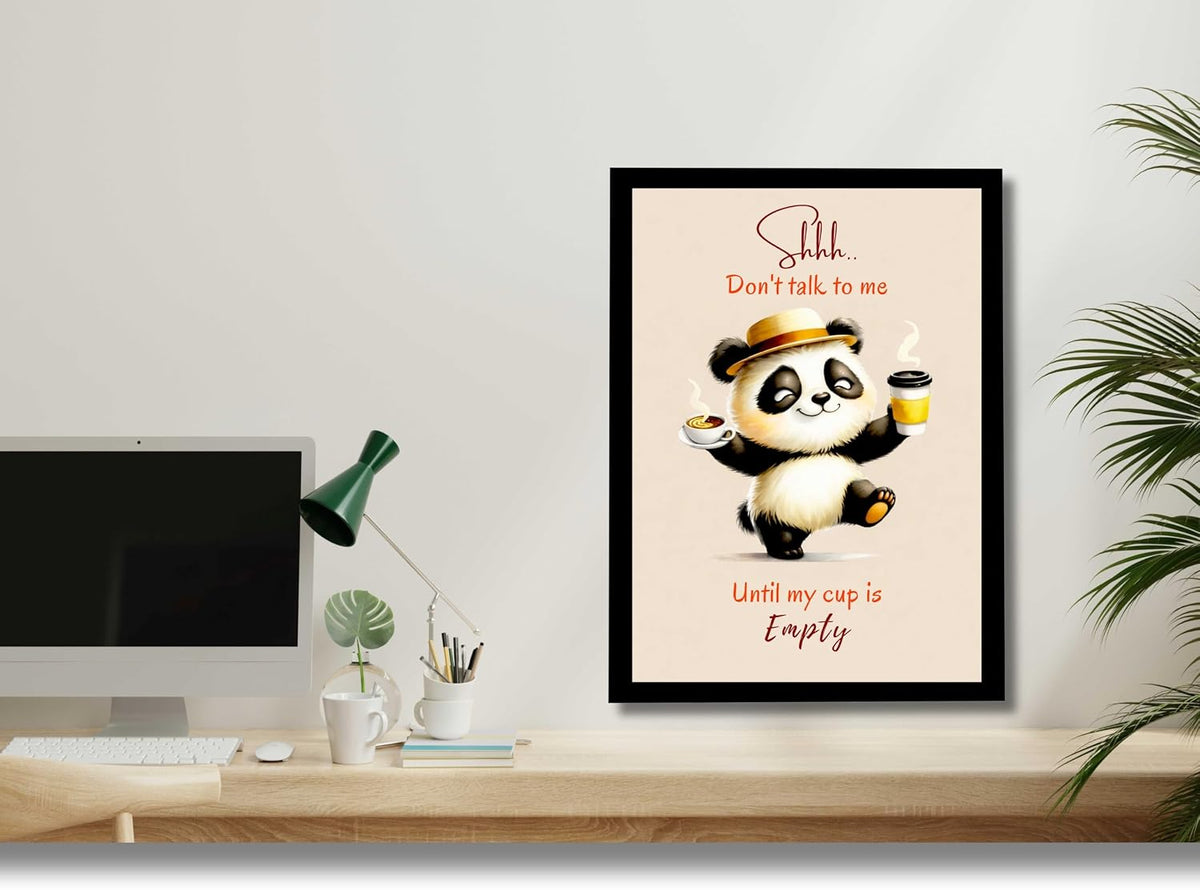 Coffee Wall Decor Frame Ready to Hang | Funny Panda Coffee Quote Poster | Cute Kitchen Cafe Wall Art for Home Office Restaurant | Gift Photo Frame for Drink Lovers