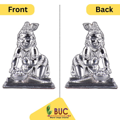 Bal Gopal, Laddu Gopal, Kanha Idol for Car Dashboard – Silver Finish Divine Kanha Ji Statue for Home & Travel (S965-SLVR)