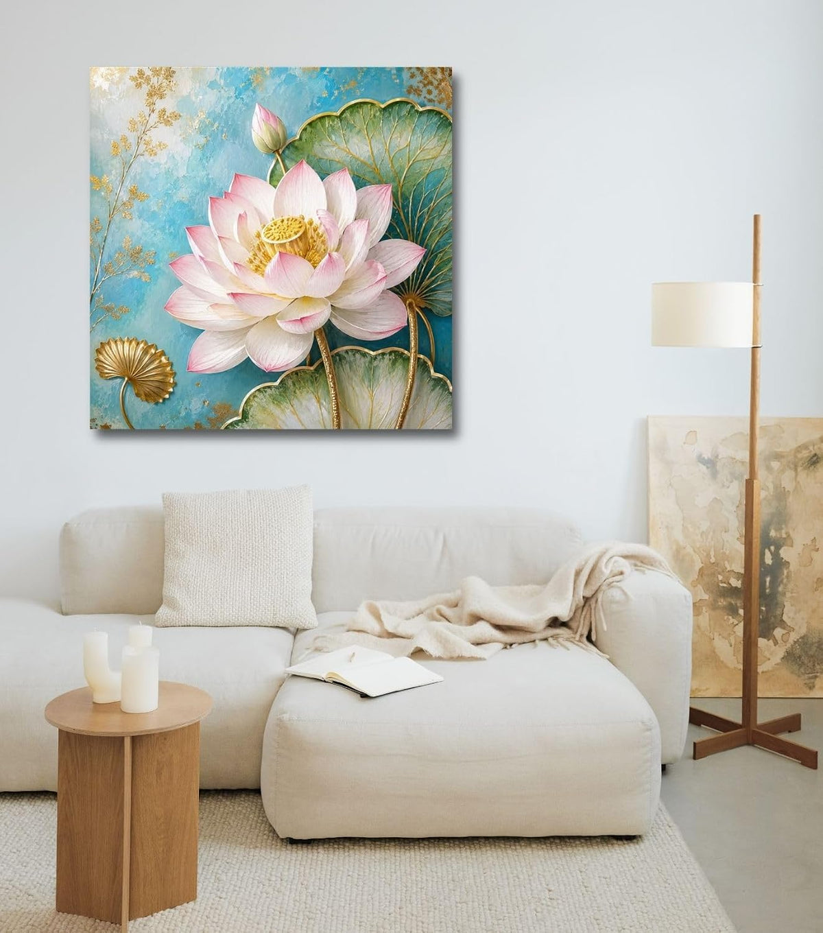 Lotus Flower Painting for Wall Vastu (15+ DESIGNS) Framed Lotus Canvas Painting for Living Room, Bedroom | Nature Floral Wall Art with Multiple Design Variations (3D View Pink Lotus, 18x18 Inch, Framed)