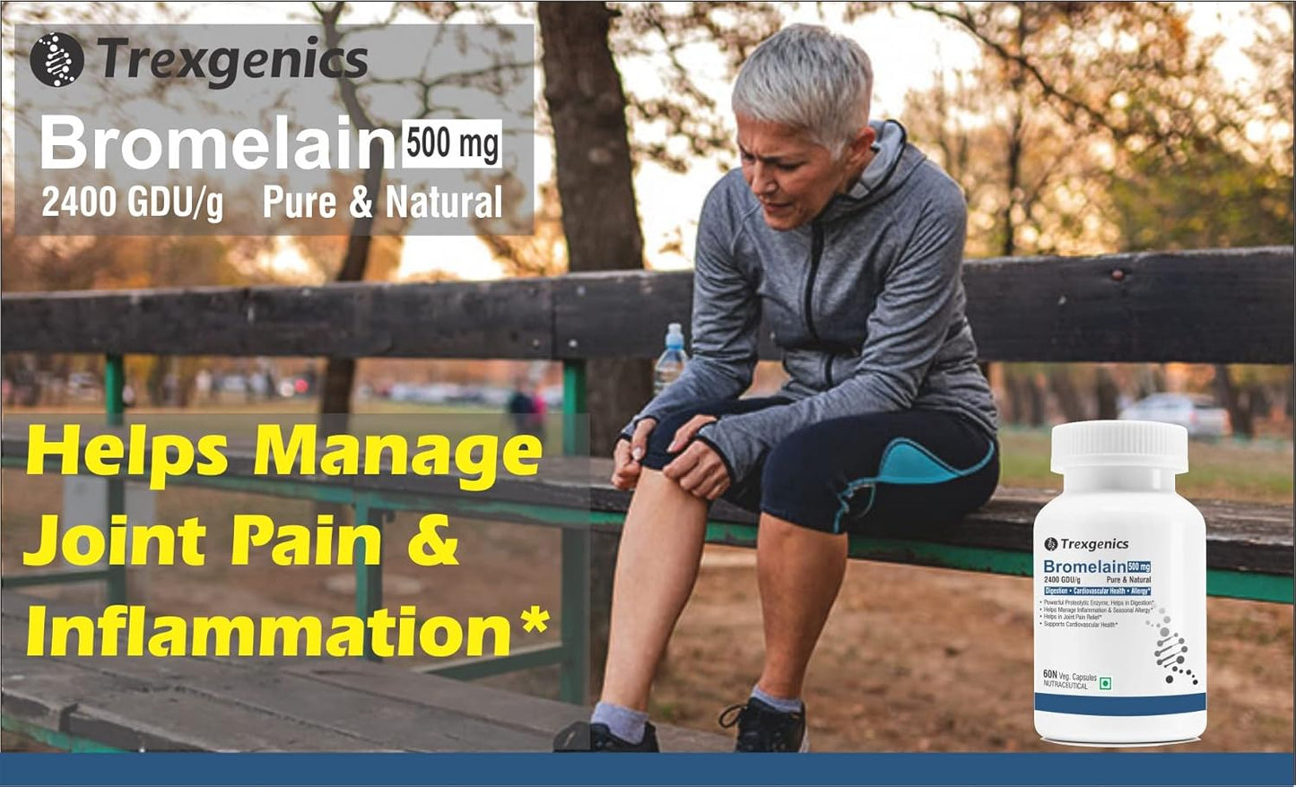 Trexgenics BROMELAIN 500 mg 2400 GDU/gm Natural Digestion, Joint Health Support VEGAN & NON-GMO (60 Veg. Capsules) (Pack of 1)