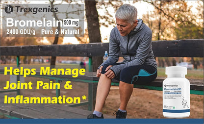 Trexgenics BROMELAIN 500 mg 2400 GDU/gm Natural Digestion, Joint Health Support VEGAN & NON-GMO (60 Veg. Capsules) (Pack of 1)