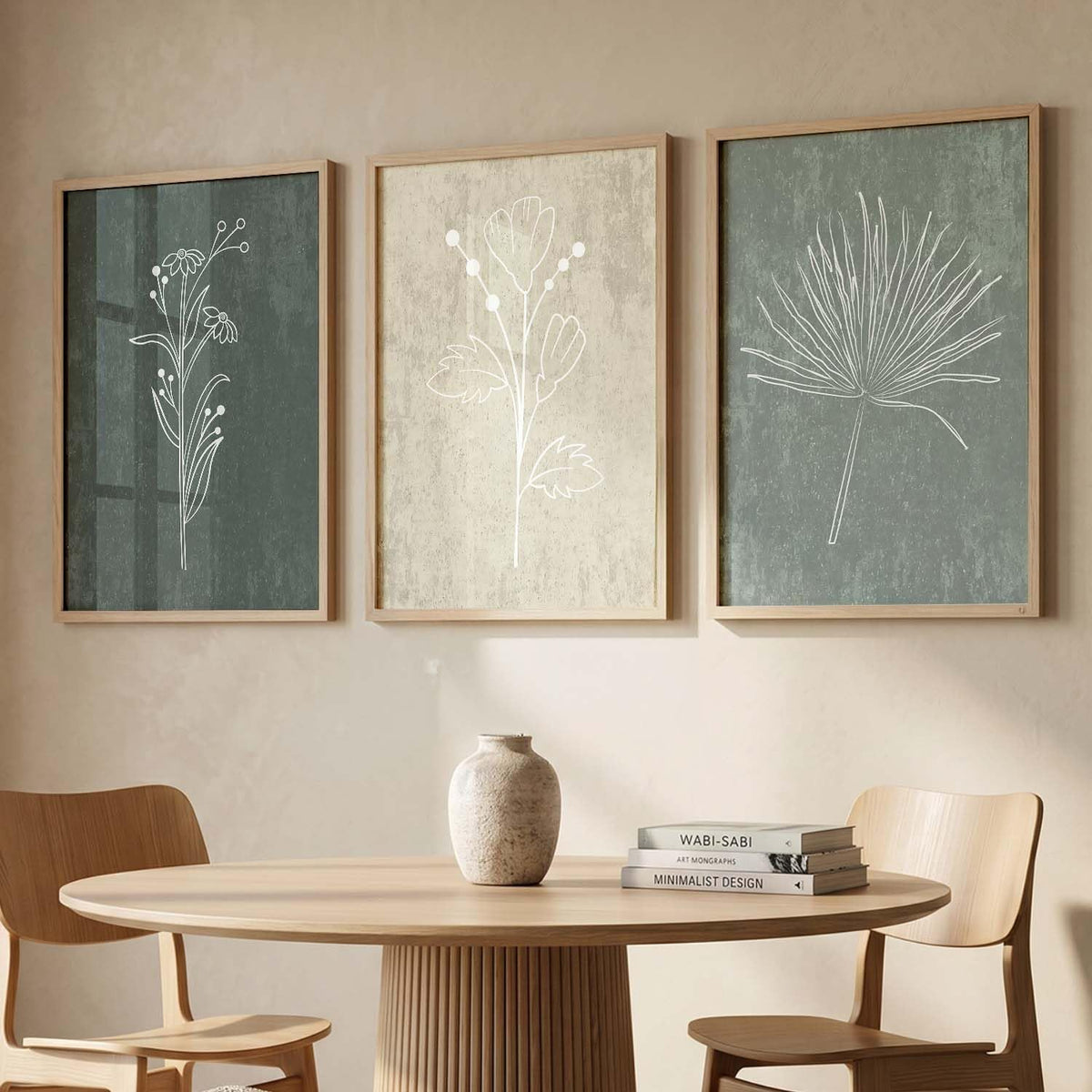 Home Decor Floral Painting Decorative Line Wall Art poster With Frame For Living Room Bed Room Hotel Wall Decor Digital Reprint Set of 3 (13x17 inch)