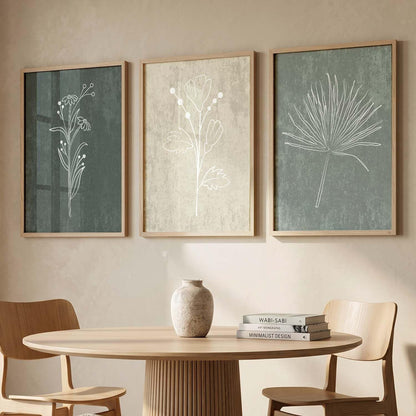 Home Decor Floral Painting Decorative Line Wall Art poster With Frame For Living Room Bed Room Hotel Wall Decor Digital Reprint Set of 3 (13x17 inch)