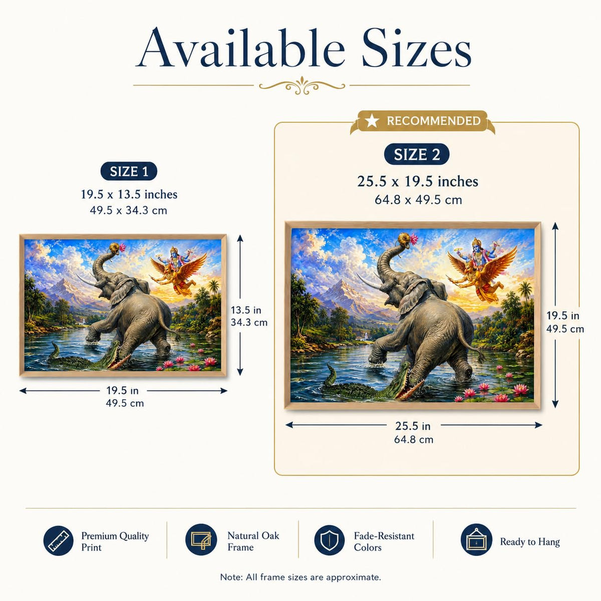 Gajendra Moksha Lord Vishnu Vastu Wall Painting for Living Room Bedroom Hall Office Decor, Hindu Devotional Artwork, Premium Wooden Synthetic Frame (13.5 x 19.5 Inch) NM01-V-181