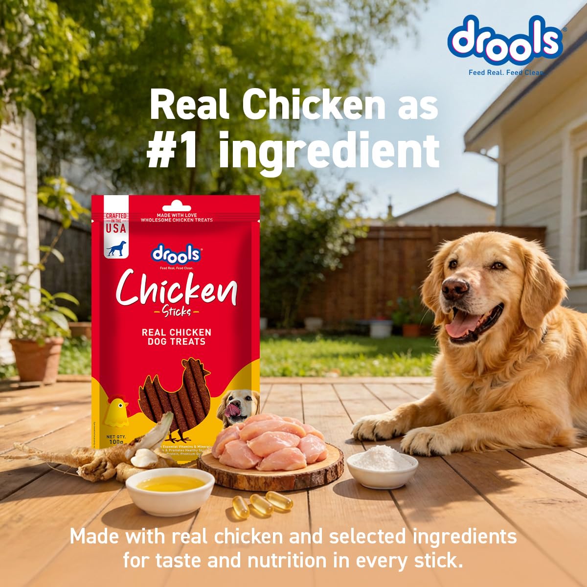 Drools Puppy & Adult Dog Treats Sticks, 100g | Real Chicken Flavour |Rich in Protein | No Artificial Preservatives | Best for Training & Bonding | Formulated in USA | Premium Treats