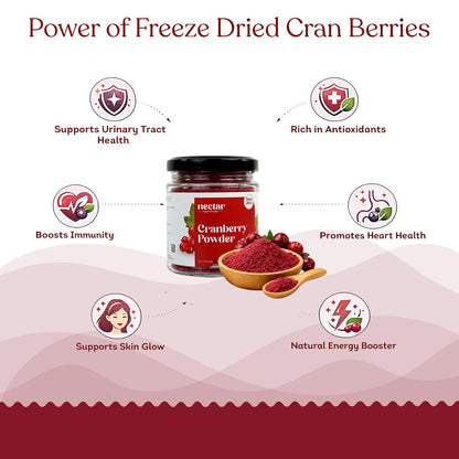 Nectar Superfoods Freeze-Dried Cranberry Powder, 25g | 100% Natural, No Added Sugar, Preservative-Free & Vegan | Rich in Antioxidants | Made in India | Smoothie, Baking & Health Drink Ingredient