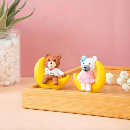 Teddy Bear on Moon Miniature Showpiece for Car Dashboard Decoration Valentine Gifts Decorative Showpiece for Office Desk Living Room Garden Decor Miniature Adventure Showpiece