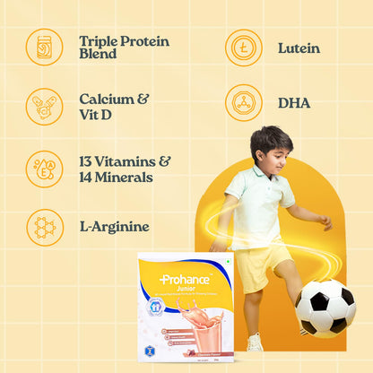 Prohance Junior All Round Nutritional Chocolate Drink for Kids - 200g | Supports Growth, Brain Development, & Immunity | Triple Protein Blend, DHA, 37 Vital Nutrients