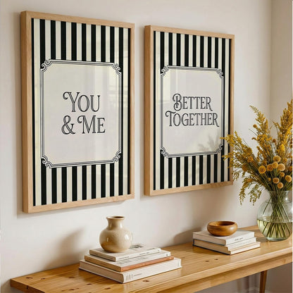Couple Quote Wall Art Set of 2, Black & White Framed Prints (Art 10, 10x13 Inches)