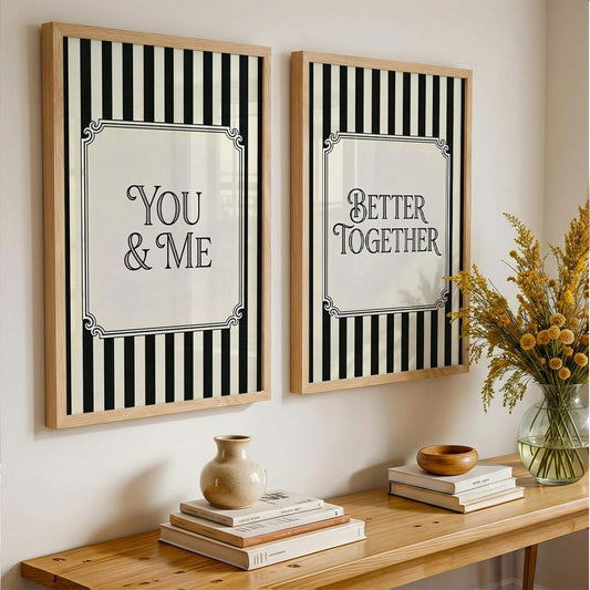 Couple Quote Wall Art Set of 2, Black & White Framed Prints (Art 10, 10x13 Inches)