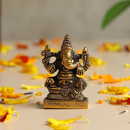 Brass Ganesh Ji Idol for Pooja Room | Small Brass Ganpati Murti for Home Temple | Decorative Lord Ganesha God Statue (Design11: L3 x W2 x H4 cm)