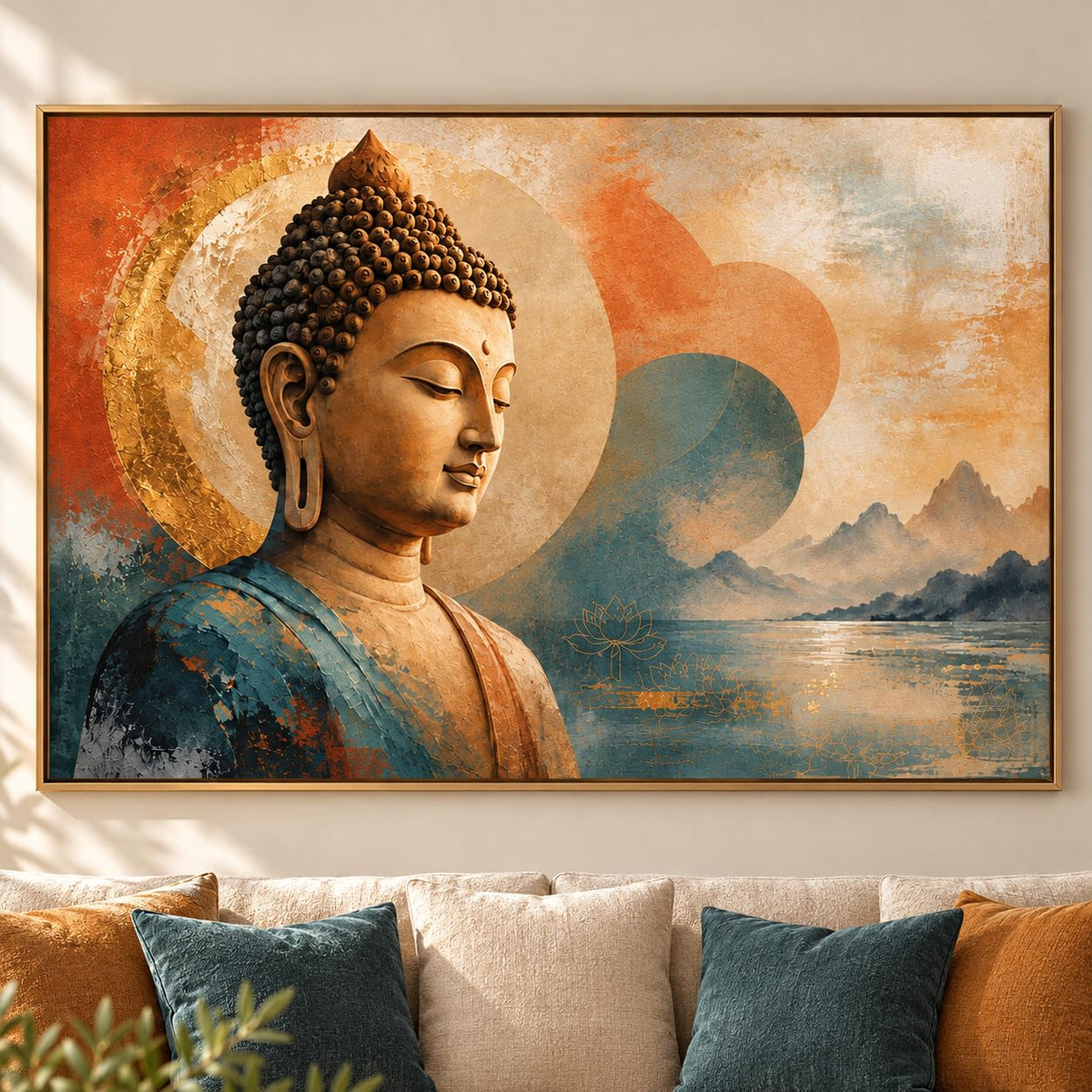 Inner Stillness UNFRAMED 36 x 24 Inch Canvas Painting roll, Modern Vastu Inspired Wall Art, Peaceful Digital Painting for Home, Living Room, Bedroom, Office, Hotels, Artwork for Gifting