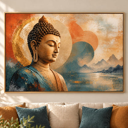 Inner Stillness UNFRAMED 36 x 24 Inch Canvas Painting roll, Modern Vastu Inspired Wall Art, Peaceful Digital Painting for Home, Living Room, Bedroom, Office, Hotels, Artwork for Gifting