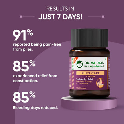 Dr. Vaidya Piles Care Capsules | Ayurvedic Piles Medicine for Relief from Hemorrhoids, Fissures & Fistula | Reduces Pain, Itching & Bleeding | Herbal Care Supplement | 30 Capsules