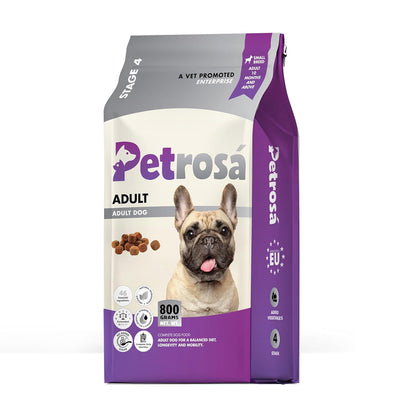 Petrosa Small Breed Adult Dry Dog Food (10 Months & Above), 800 gm, 28% Protein, DHA & Prebiotics, Joint Health & Digestion