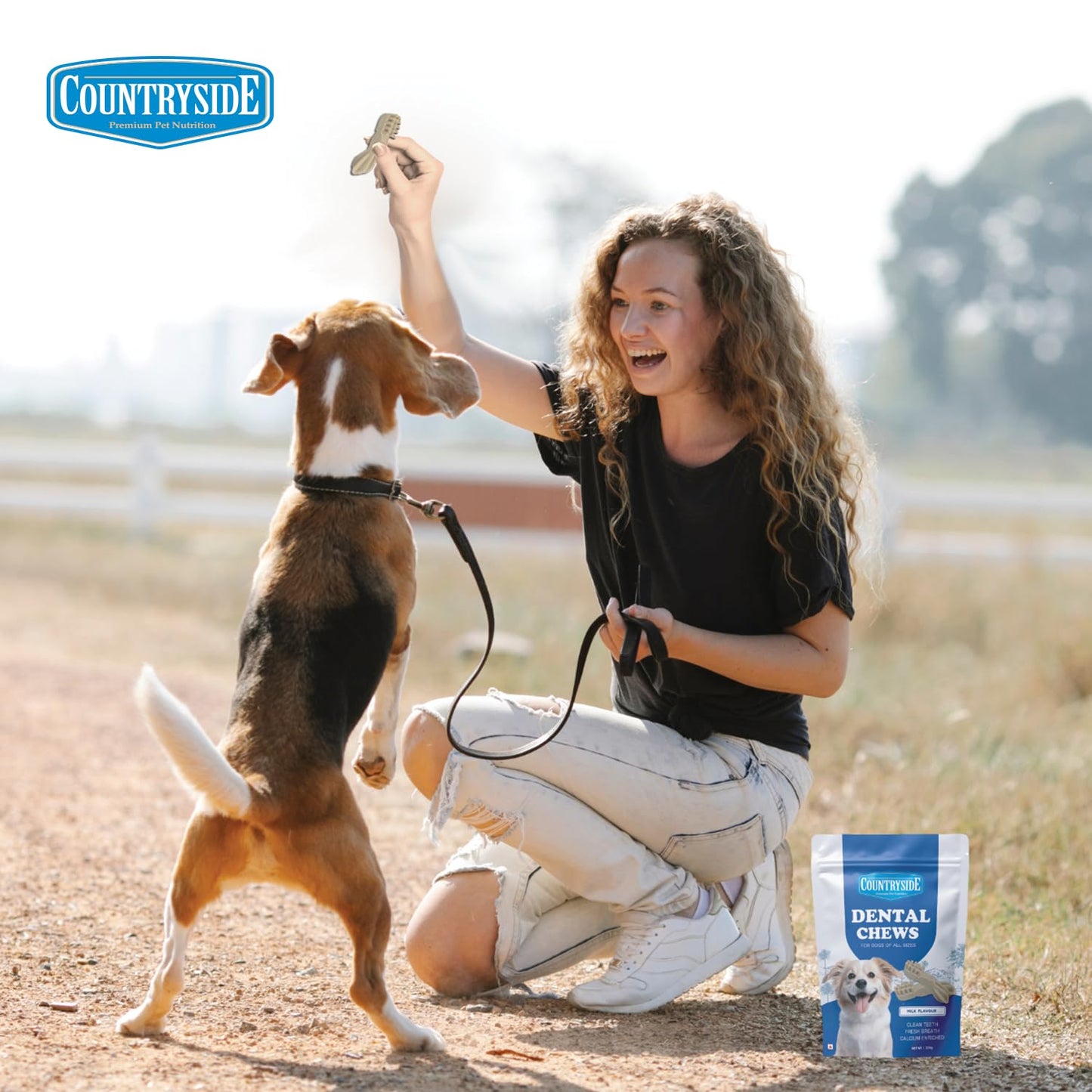 COUNTRYSIDE Dog Dental Chews Treats 250g – Milk Flavor | Brush-Shaped Chews for Dogs, Oral & Gum Care for Dogs | Fights Plaque & Tartar | Freshens Breath | Calcium Enriched & Gluten Free