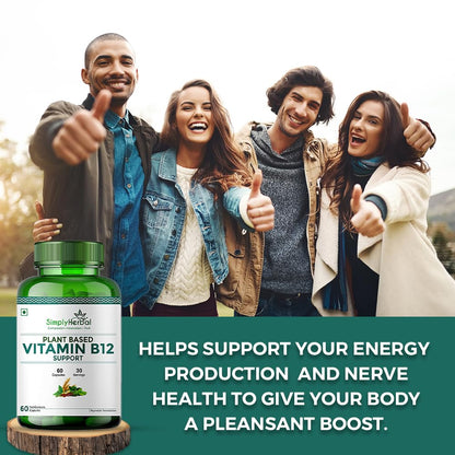 Simply Herbal Plant Based Vitamin B12 Capsules Improves Your Brain Function & Nervous System for Men & Women, (60 Capsules)