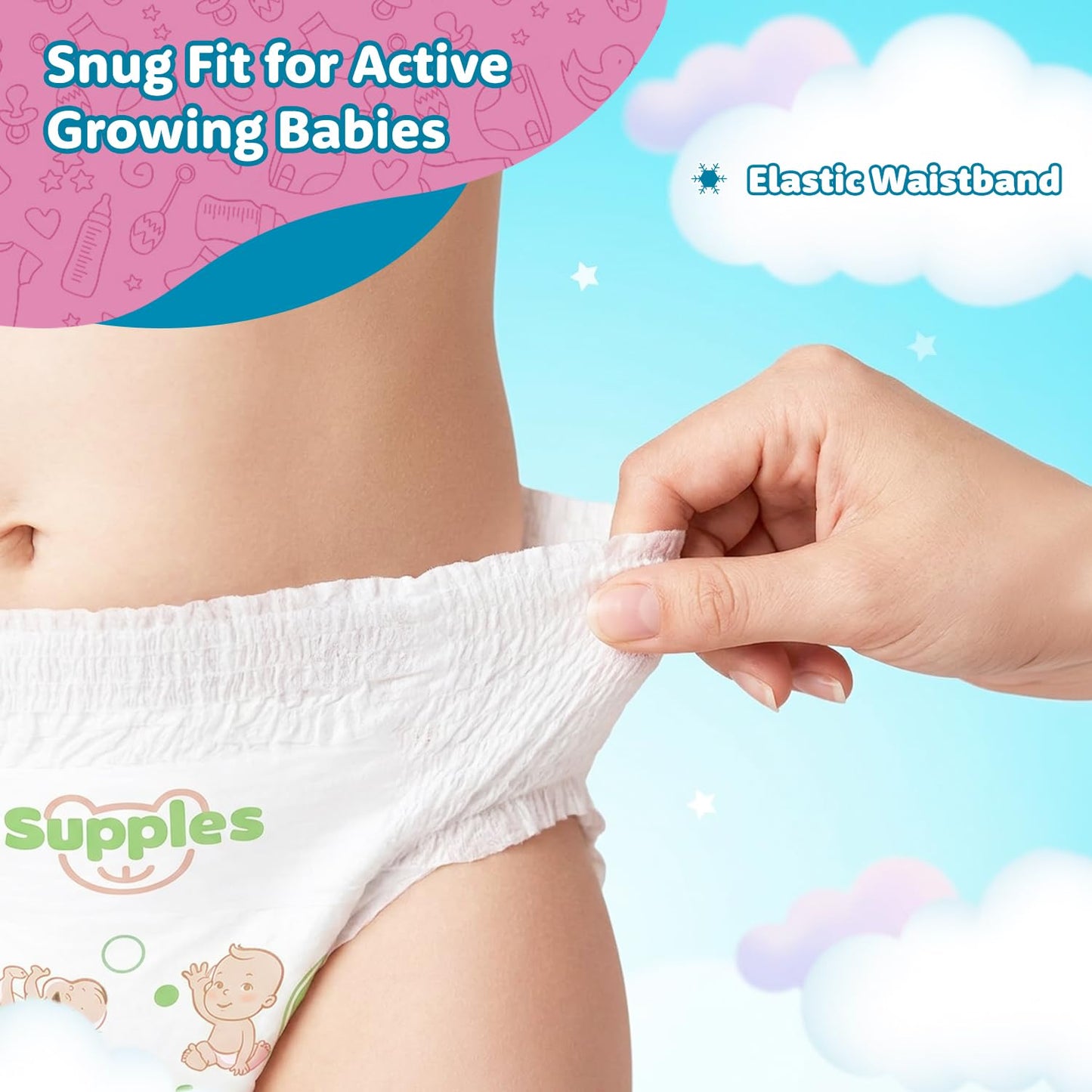 Supples Premium Baby Diaper Pants | 78 Baby Diapers | Small | 4-8 Kg | 12 Hrs Absorption | Cushiony Cotton Soft Fabric | Phthalates-Free | Triple Leak Guard