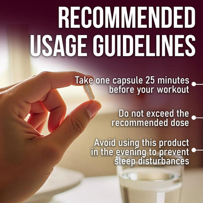 Hand holding a capsule with recommended usage guidelines text overlay