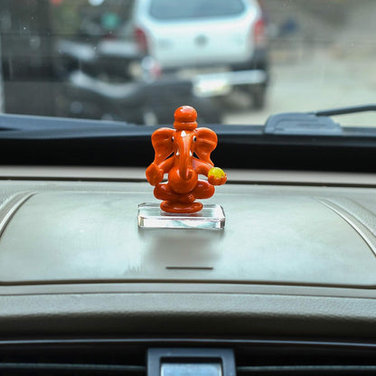 Glass Ganesh Idol for Car Dash Board (8.5cm x 5 cm, Red)