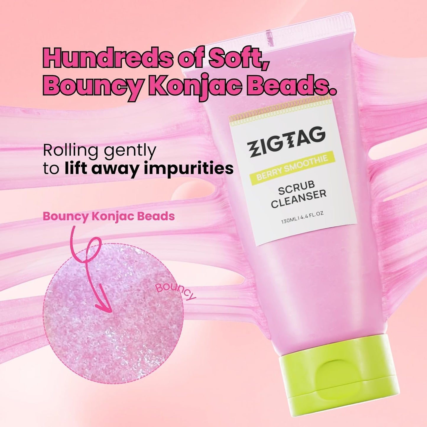 4-in-1 Konjac Jelly Face Cleanser – Gentle Daily Exfoliating, Deep Cleansing, Pore Care & Makeup Removal | Berry Smoothie Texture with Raspberry & Vitamin B+C+E Complex | Dermatologist-Tested - 130 ML