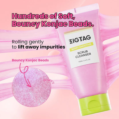 4-in-1 Konjac Jelly Face Cleanser – Gentle Daily Exfoliating, Deep Cleansing, Pore Care & Makeup Removal | Berry Smoothie Texture with Raspberry & Vitamin B+C+E Complex | Dermatologist-Tested - 130 ML