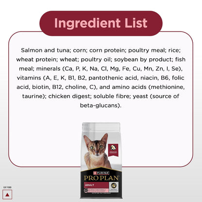 Purina Pro Plan Adult Cat Dry Food with Salmon & Tuna, 1.2kg Pack | With Salmon & Tuna, Complete & Balanced Nutrition, High Protein, Essential Vitamins & Minerals