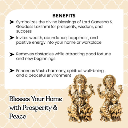 100% Pure Brass Lakshmi Ganesh Idol with Gift Box | Pital Murti for Pooja Room Decor Office Desk | Religious Housewarming Grah Pravesh Diwali Wedding Gift for Couple