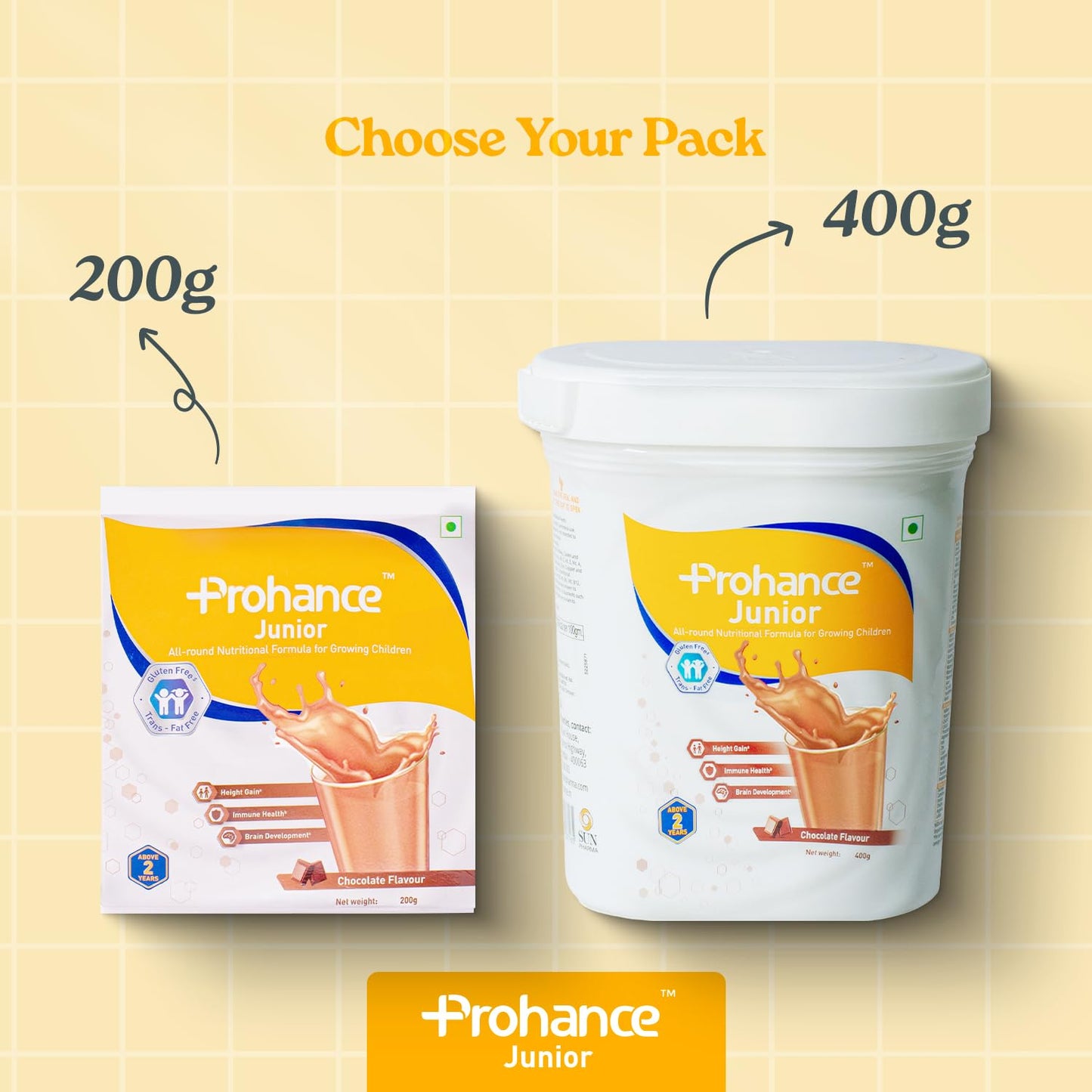Prohance Junior All Round Nutritional Chocolate Drink for Kids - 200g | Supports Growth, Brain Development, & Immunity | Triple Protein Blend, DHA, 37 Vital Nutrients