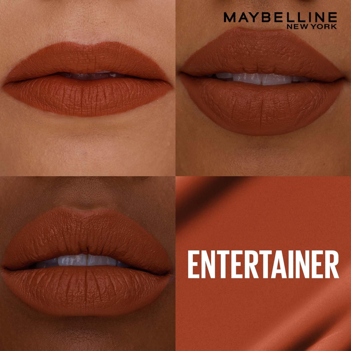 Maybelline New York Superstay Matte Ink Liquid Lipstick, Entertainer | No budge bold color for 16H | Transferproof, Waterproof, Foodproof | Brown skin friendly