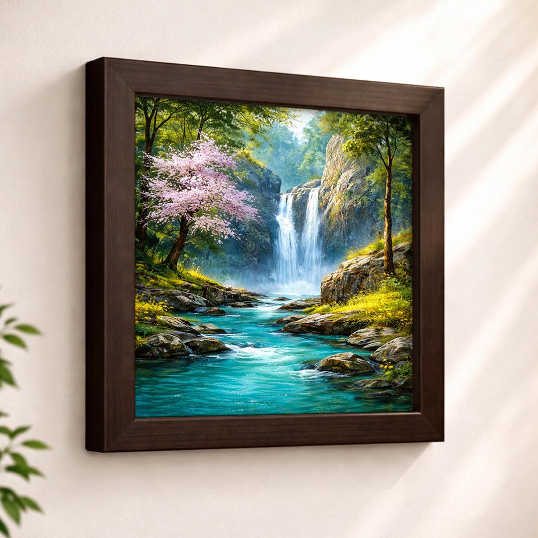 Waterfall Running Water Calm Vastu Nature Serenity Landscape Scenic Peaceful Framed Poster Artwork Decor Painting