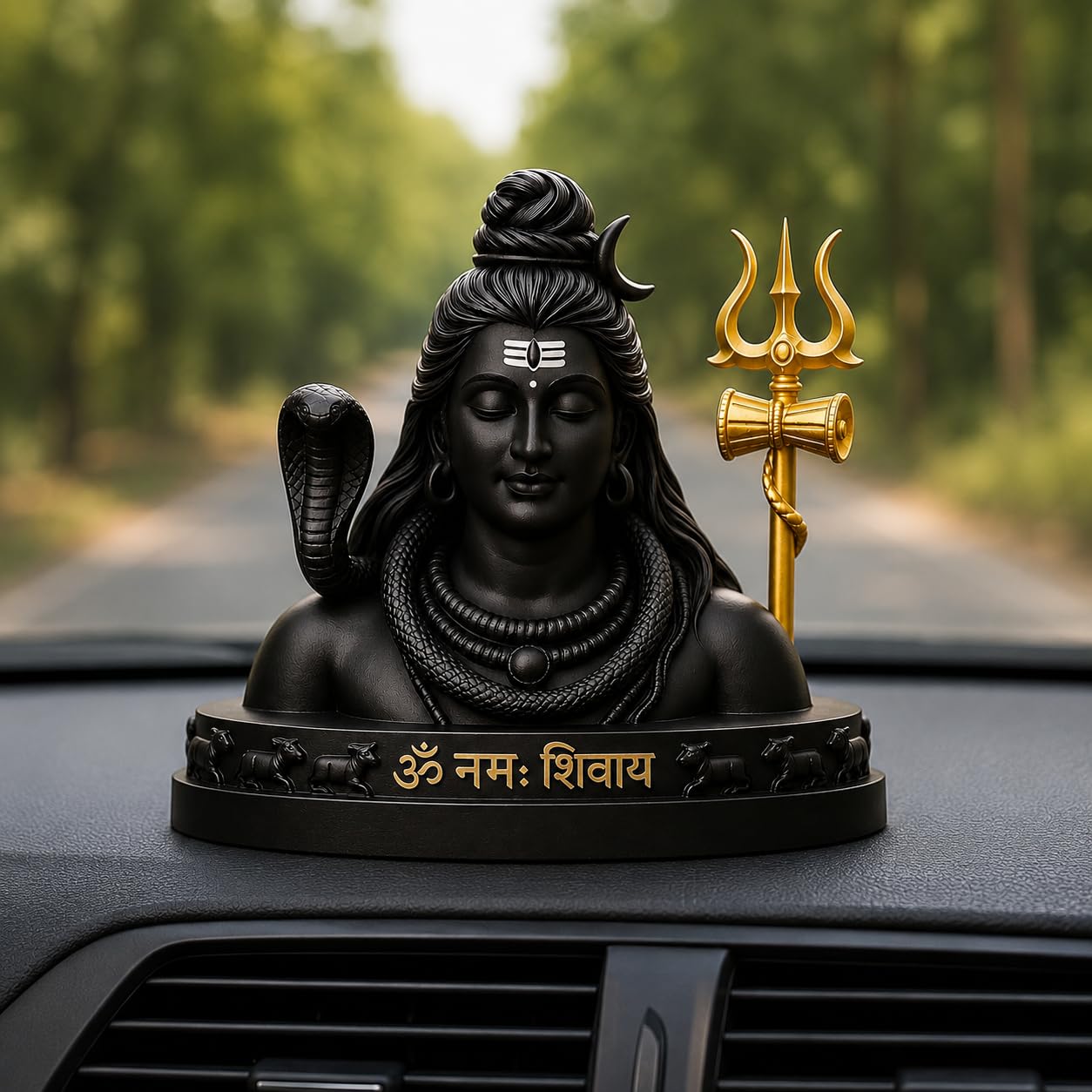 B.R STORE Lord Shiva Idol with Golden Trishul Bust, Black